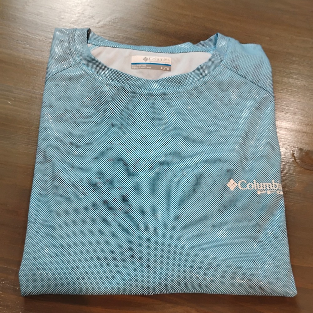 Columbia PFG Shirt Mens XL Blue Gray Long Sleeve Shiny Fish Scale Omni Shade - Picture 13 of 13